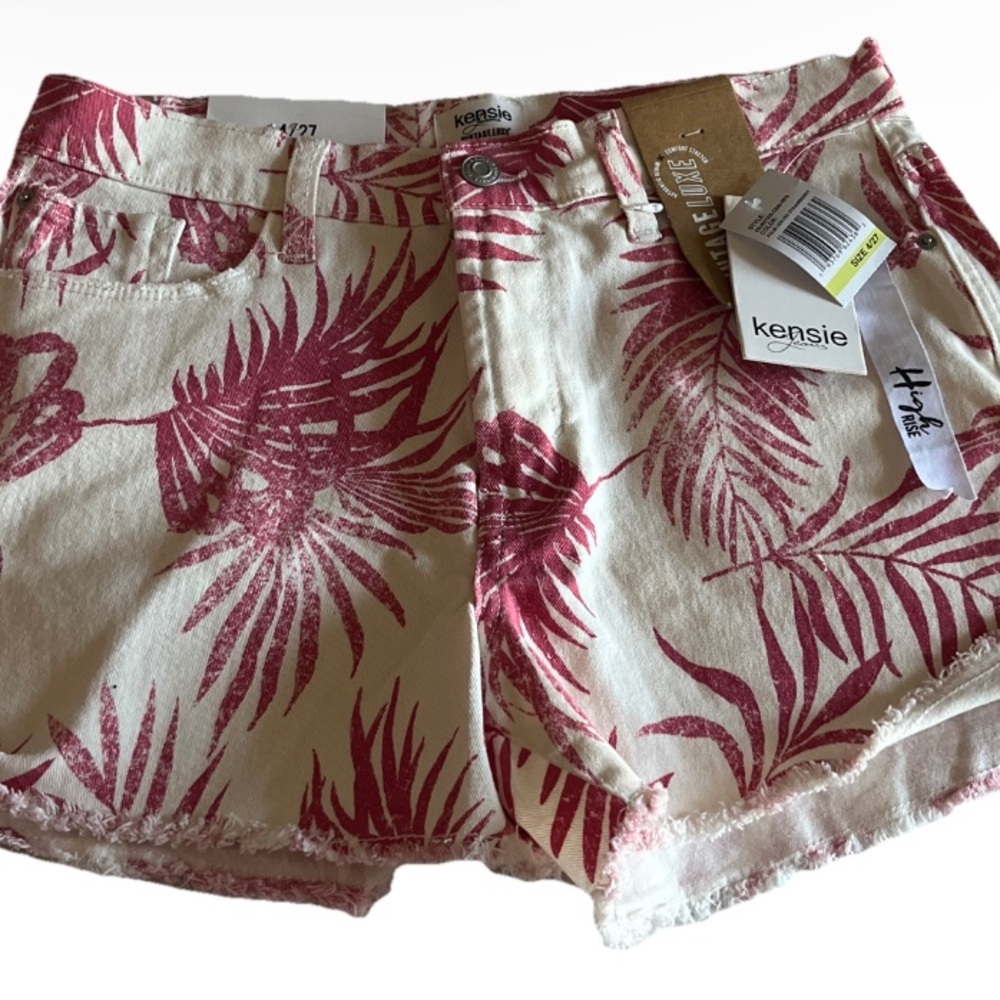 Kensie Jeans Shorts VintageLuxe Palm Summer High Rise Denim Comfort Stretch 4/27
